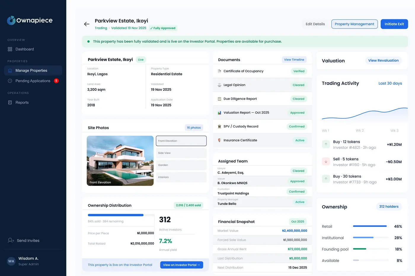 OwnAPiece web app design
